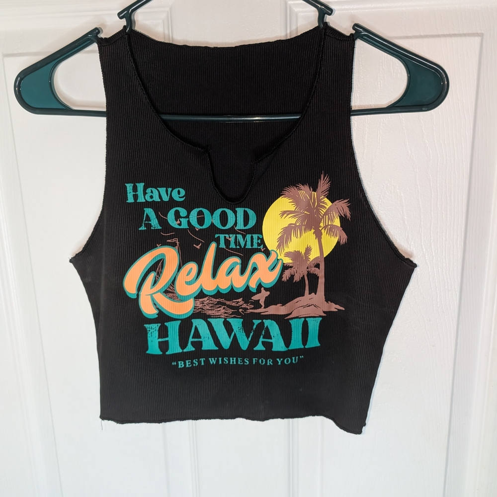 SHEIN Black Relax Hawaii Crop Top